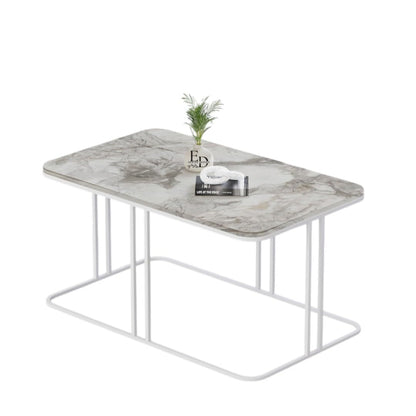 Table basse Lyon rectangulaire marbre blanc structure métal blanc