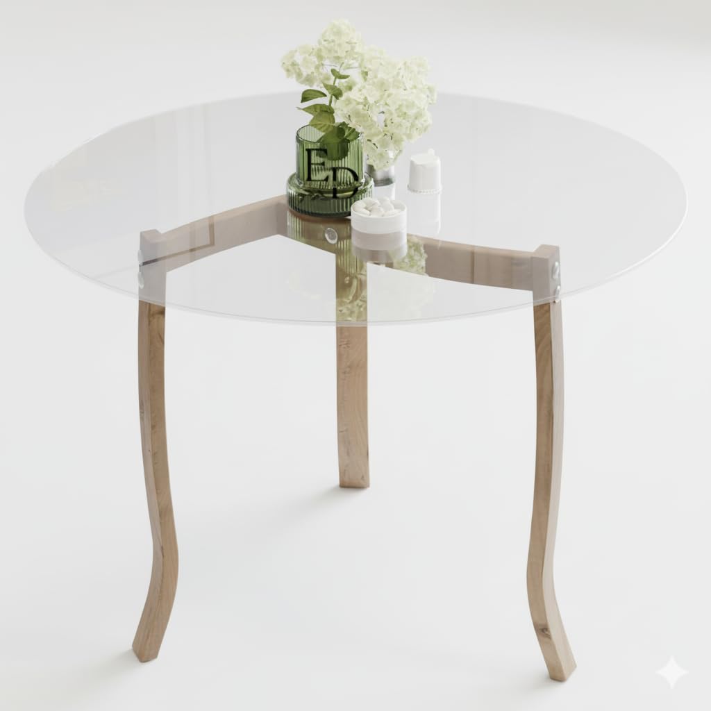 Table basse ronde BERLIN en verre trempé – Pieds bois naturel