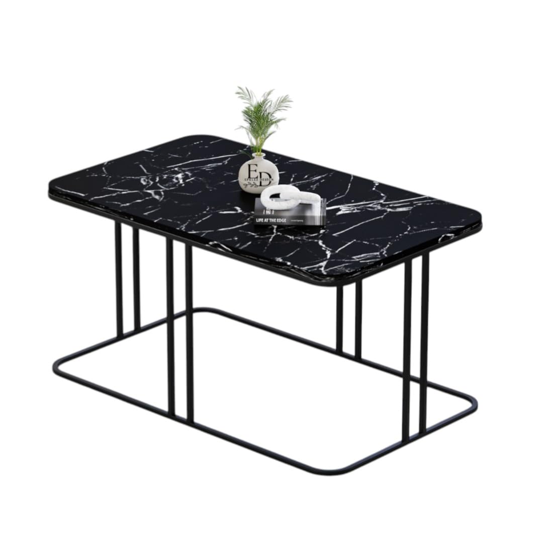 Table basse Lyon rectangulaire marbre noir structure métal noir