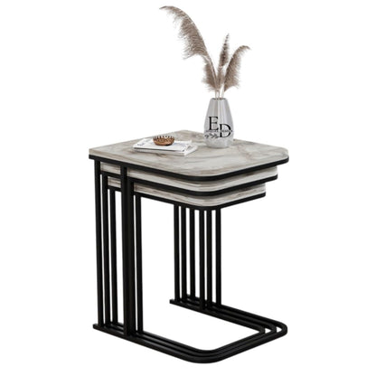 Tables d’appoint gigognes Lyon – Lot de 3 – Marbre blanc – Métal noir