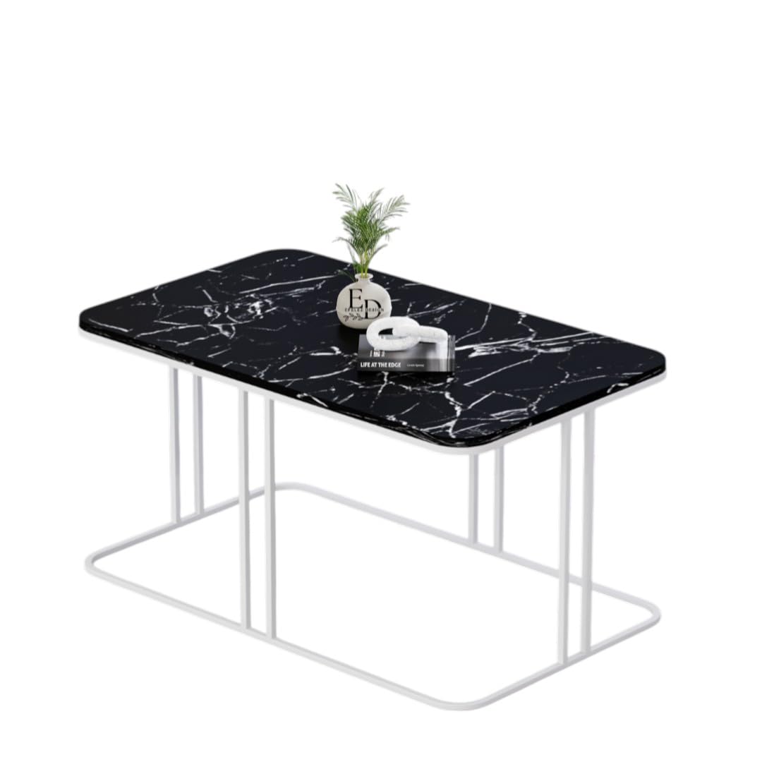 Table basse Lyon rectangulaire marbre noir structure métal blanc