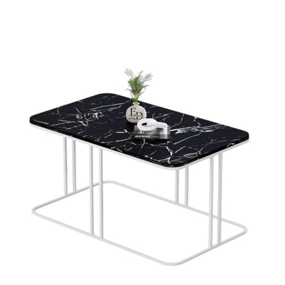 Table basse Lyon rectangulaire marbre noir structure métal blanc