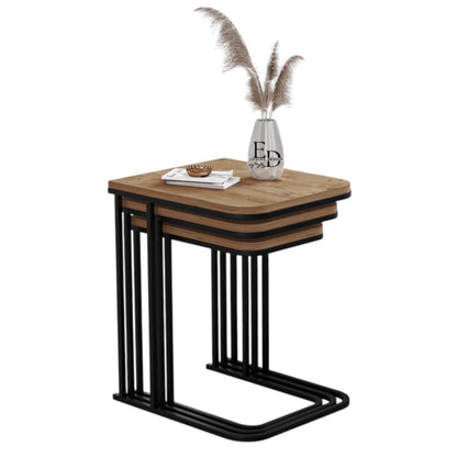 Tables d’appoint gigognes Lyon – Lot de 3 – Bois clair – Métal noir
