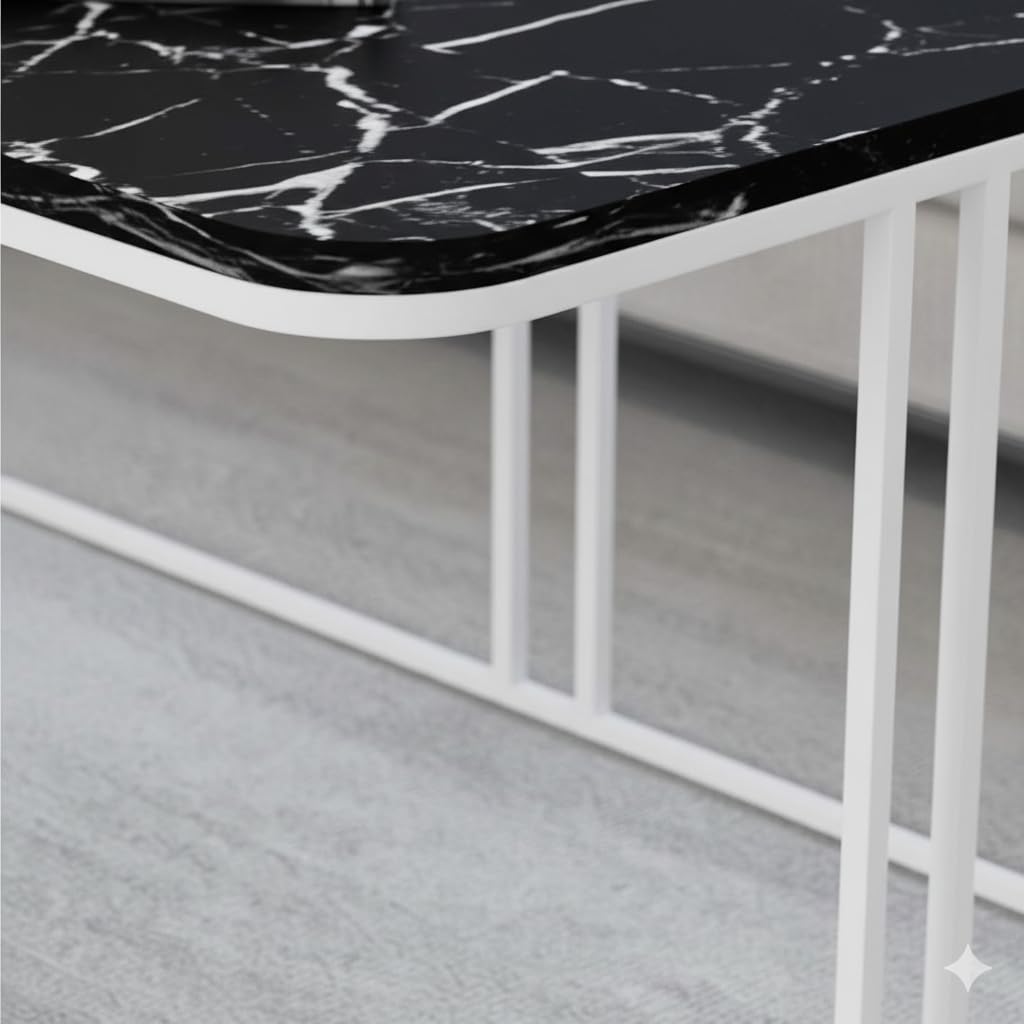 Table basse Lyon rectangulaire marbre noir structure métal blanc