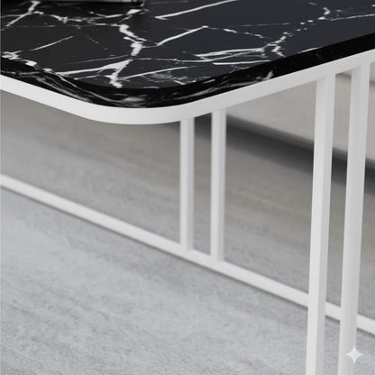 Table basse Lyon rectangulaire marbre noir structure métal blanc