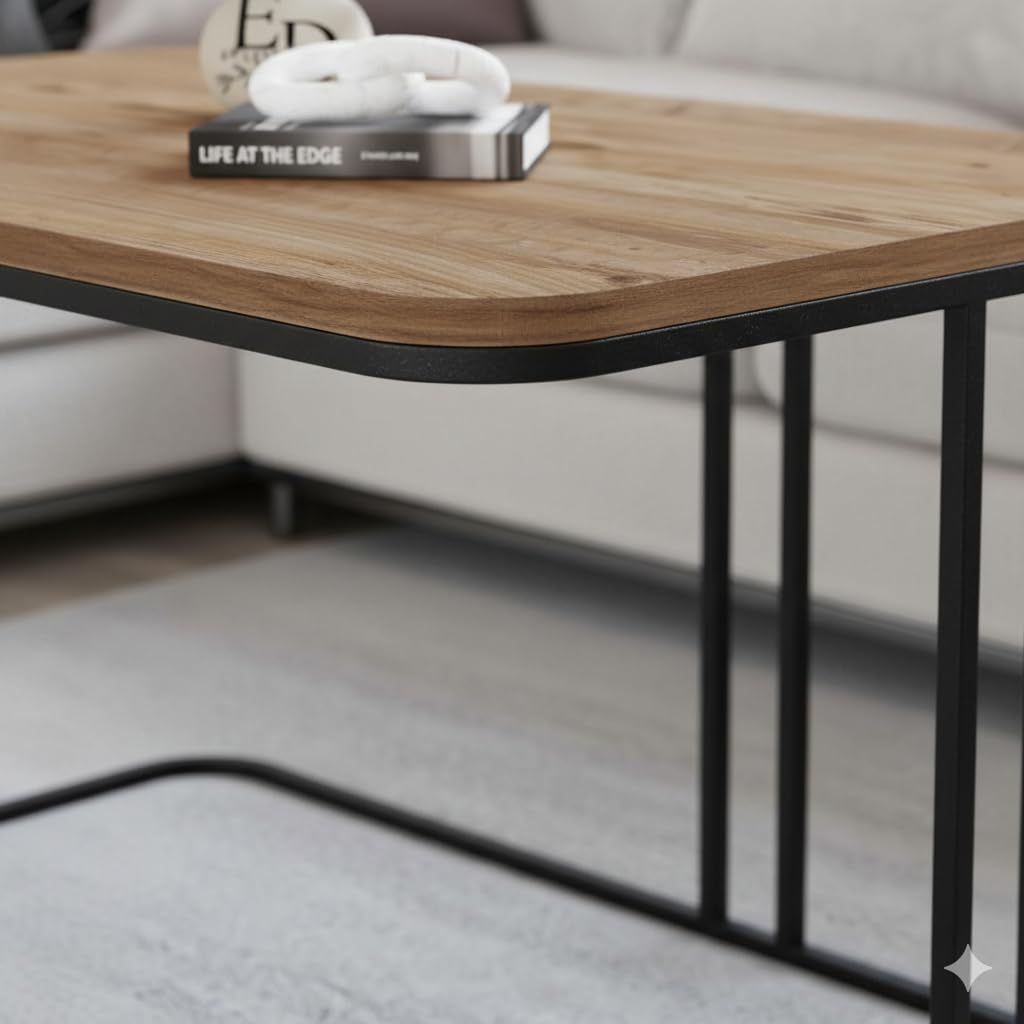 Table basse Lyon rectangulaire bois clair structure métal noir