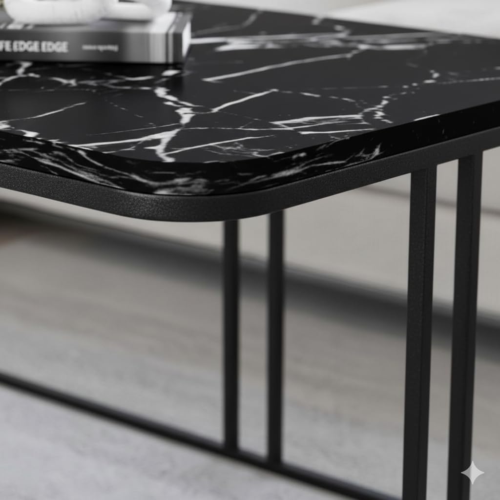 Table basse Lyon rectangulaire marbre noir structure métal noir