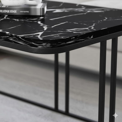 Table basse Lyon rectangulaire marbre noir structure métal noir