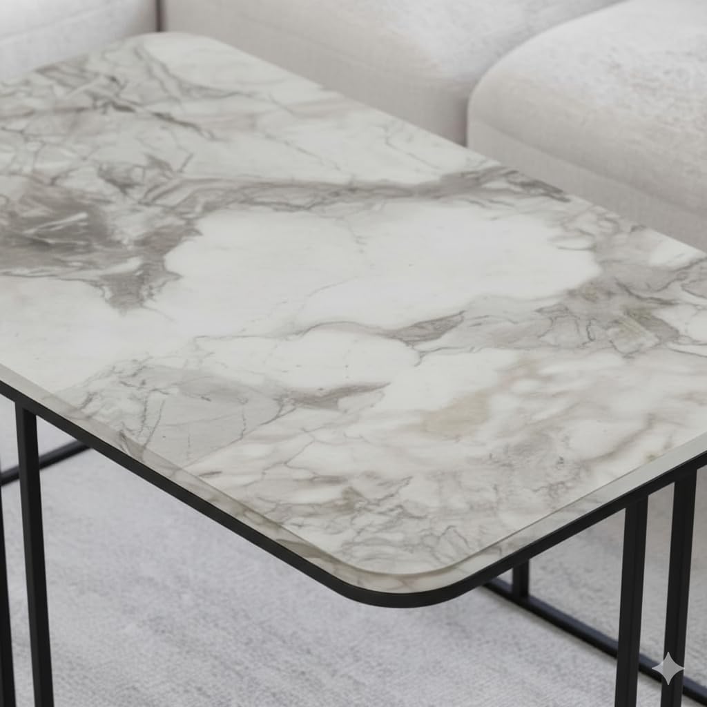 Table basse Lyon rectangulaire marbre blanc structure métal noir