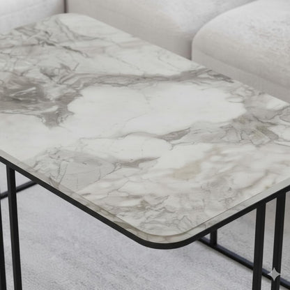 Table basse Lyon rectangulaire marbre blanc structure métal noir