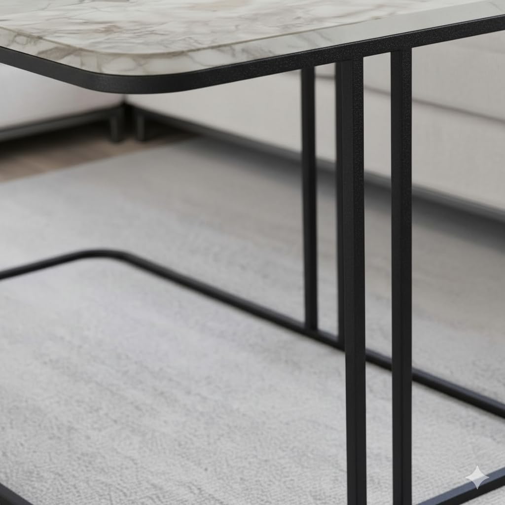 Table basse Lyon rectangulaire marbre blanc structure métal noir