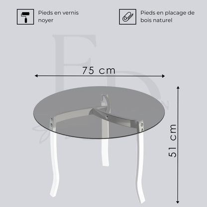 Table basse ronde BERLIN en verre trempé – Pieds bois naturel
