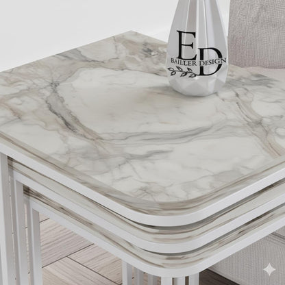 Tables d’appoint gigognes Lyon – Lot de 3 – Marbre blanc – Métal blanc