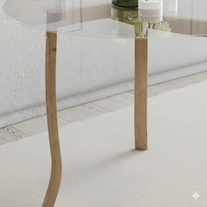 Table basse ronde BERLIN en verre trempé – Pieds bois naturel