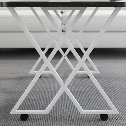 Table basse MILANO – Plateau marbre noir – Piètement X métal blanc – Roulettes ou bouchons