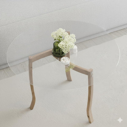 Table basse ronde BERLIN en verre trempé – Pieds bois naturel