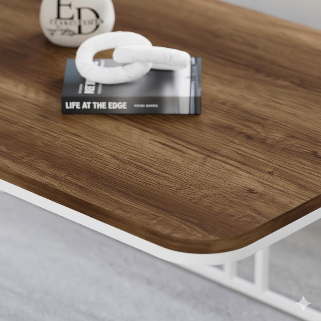 Table basse Lyon rectangulaire bois foncé structure métal blanc