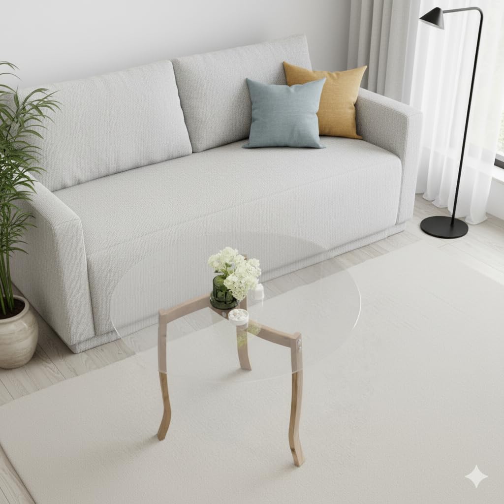 Table basse ronde BERLIN en verre trempé – Pieds bois naturel