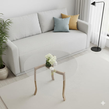 Table basse ronde BERLIN en verre trempé – Pieds bois naturel