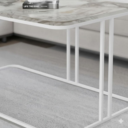 Table basse Lyon rectangulaire marbre blanc structure métal blanc
