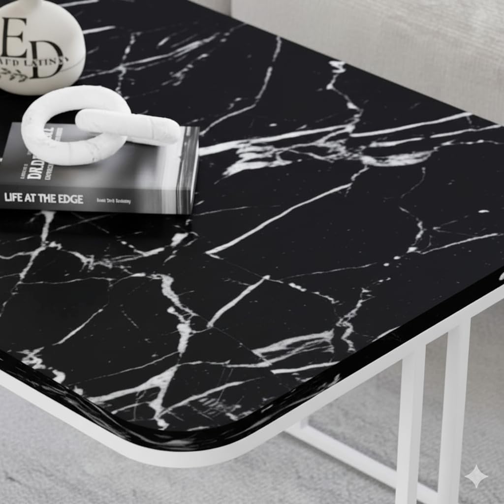 Table basse Lyon rectangulaire marbre noir structure métal blanc