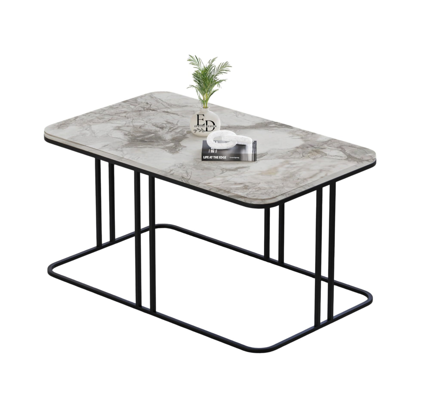 Table basse Lyon rectangulaire marbre blanc structure métal noir