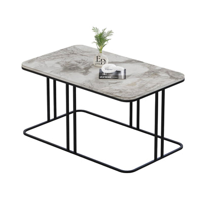 Table basse Lyon rectangulaire marbre blanc structure métal noir