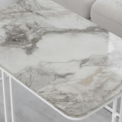 Table basse Lyon rectangulaire marbre blanc structure métal blanc