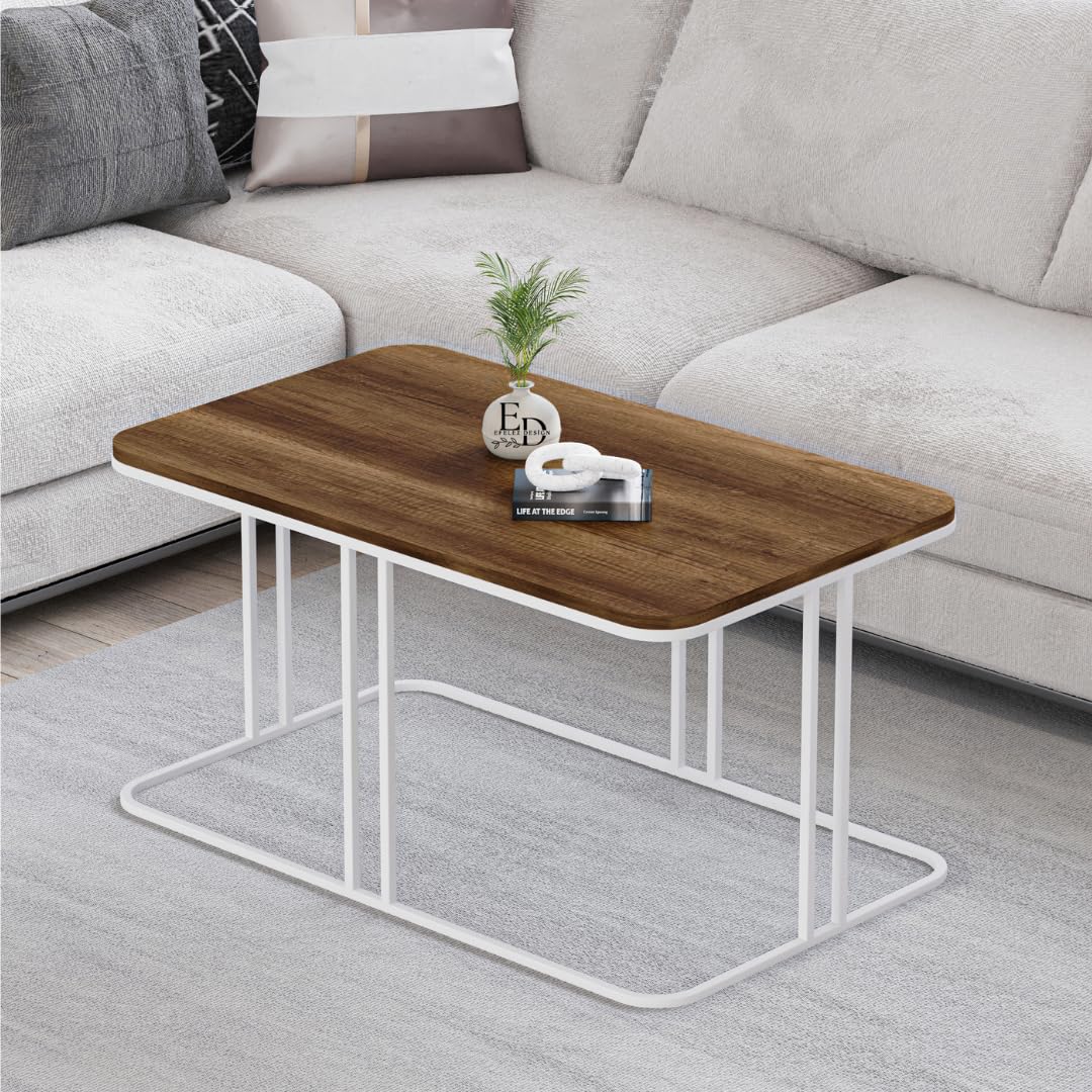 Table basse Lyon rectangulaire bois foncé structure métal blanc