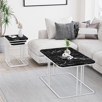 Table basse Lyon rectangulaire marbre noir structure métal blanc