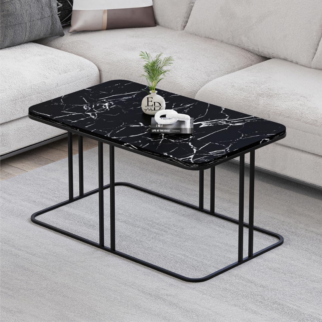 Table basse Lyon rectangulaire marbre noir structure métal noir