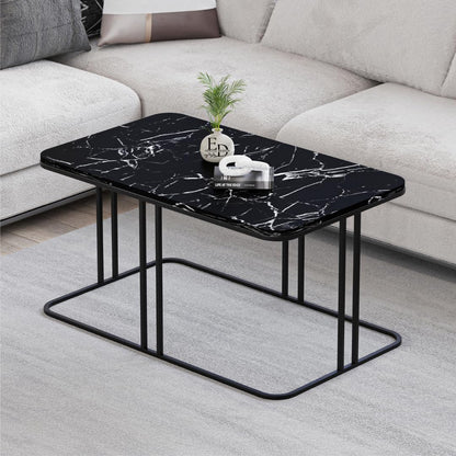 Table basse Lyon rectangulaire marbre noir structure métal noir