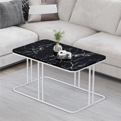 Table basse Lyon rectangulaire marbre noir structure métal blanc