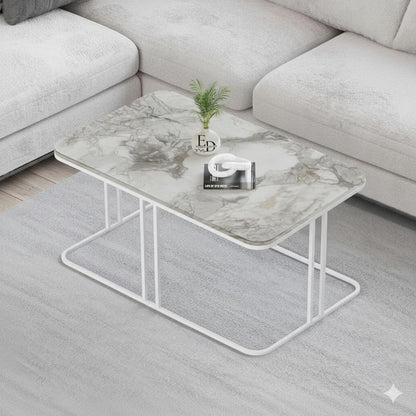 Table basse Lyon rectangulaire marbre blanc structure métal blanc