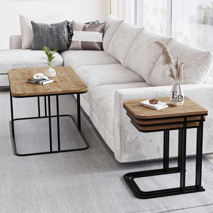 Tables d’appoint gigognes Lyon – Lot de 3 – Bois clair – Métal noir