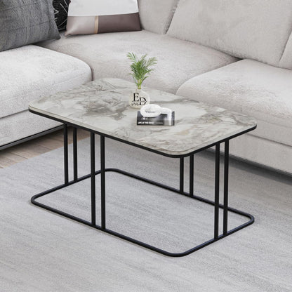 Table basse Lyon rectangulaire marbre blanc structure métal noir