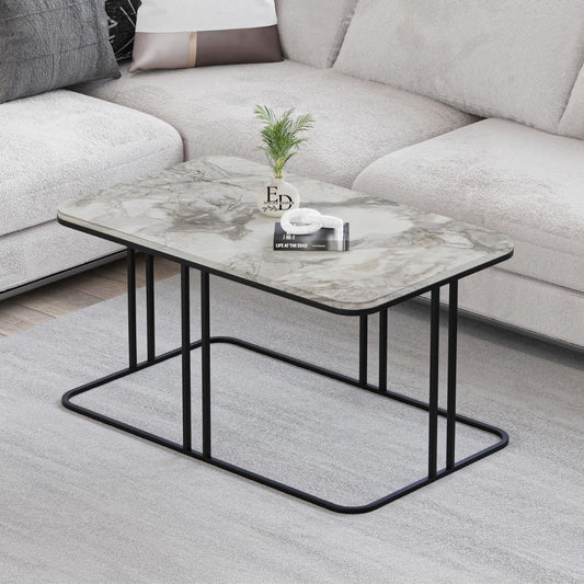 Table basse Lyon rectangulaire marbre blanc structure métal noir