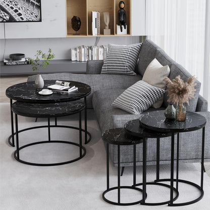 Tables d’appoint gigognes rondes Paris lot de 3 marbre noir structure métal noir