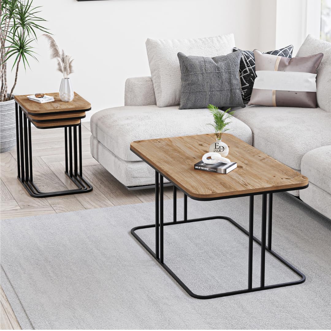 Table basse Lyon rectangulaire bois clair structure métal noir