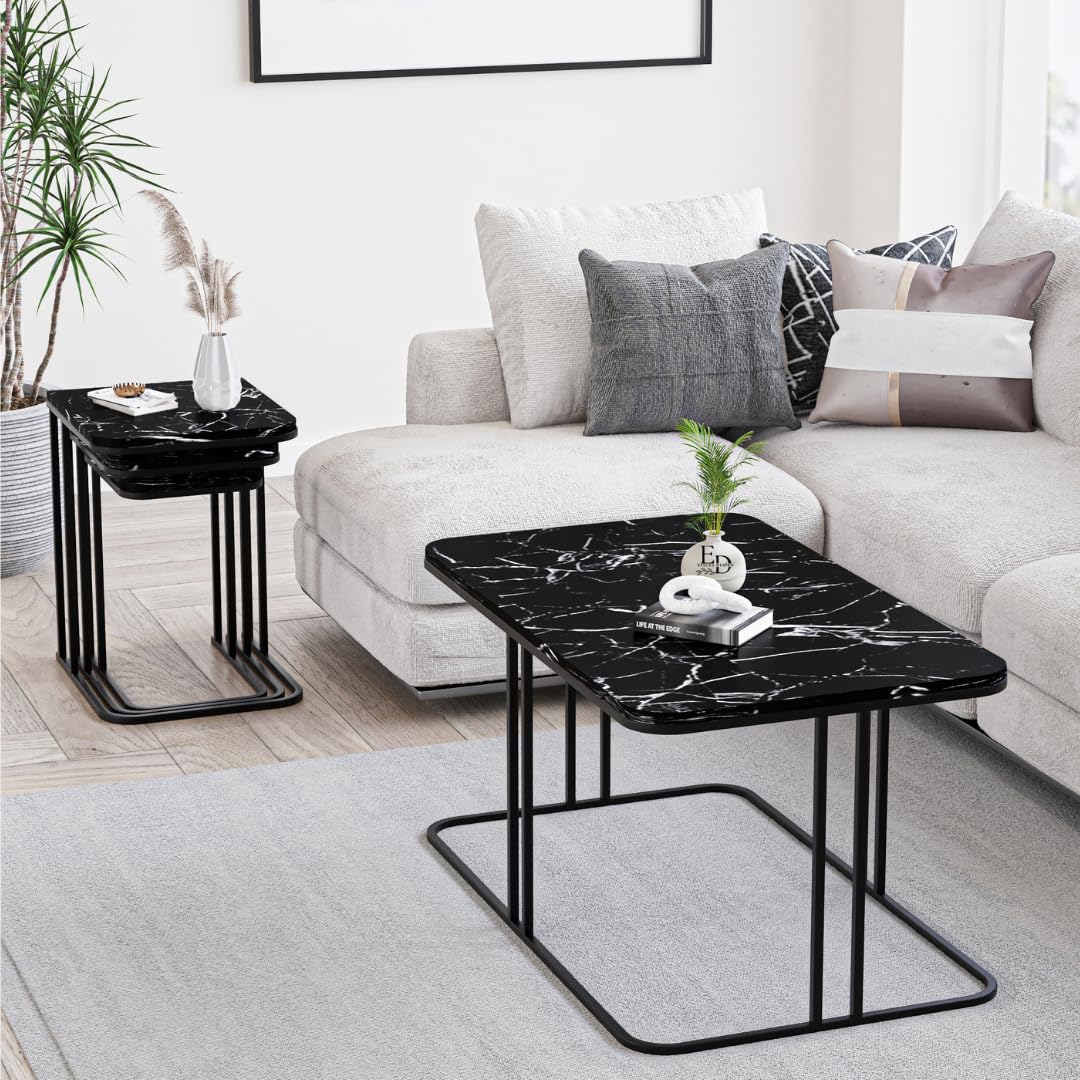 Table basse Lyon rectangulaire marbre noir structure métal noir