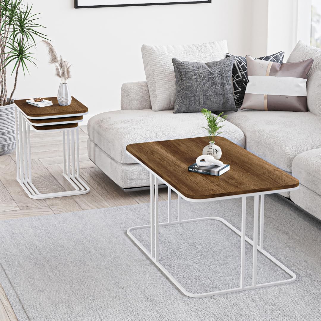 Table basse Lyon rectangulaire bois foncé structure métal blanc