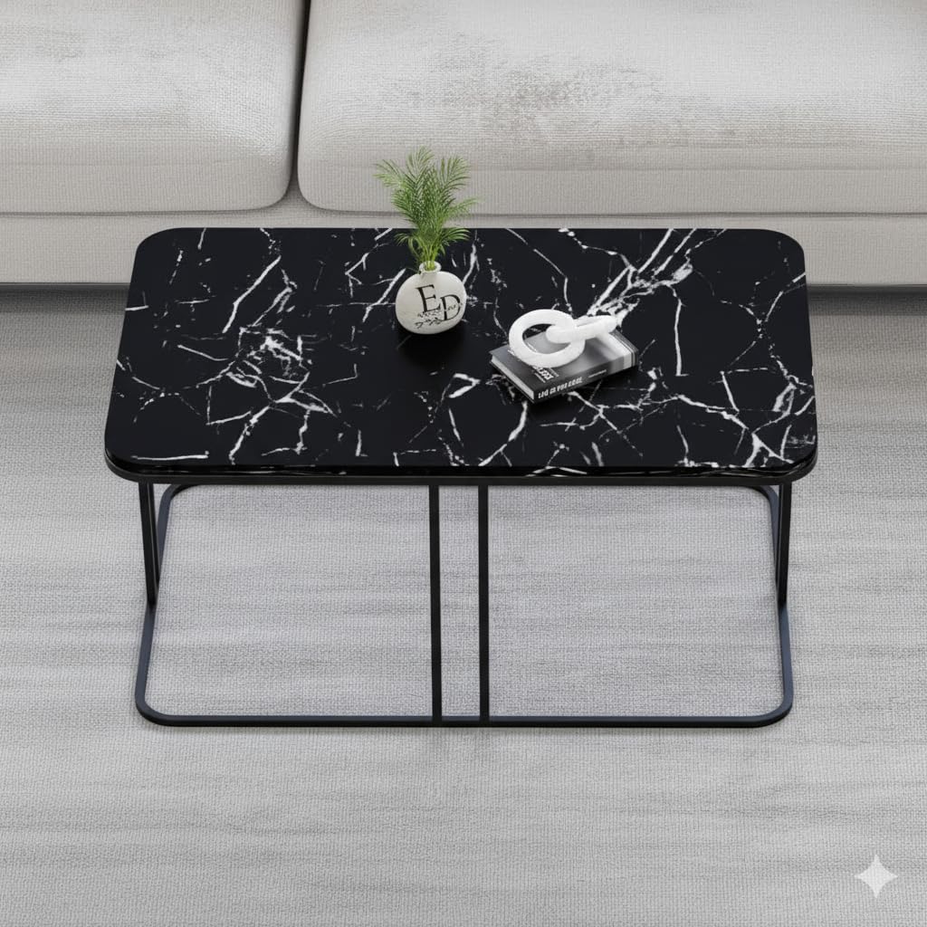 Table basse Lyon rectangulaire marbre noir structure métal noir