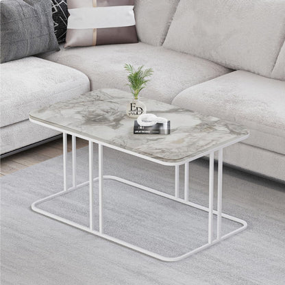 Table basse Lyon rectangulaire marbre blanc structure métal blanc