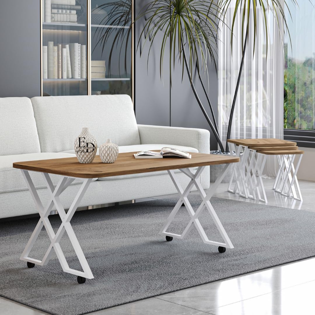 Table basse MILANO rectangulaire – Design moderne bois et métal avec roulettes