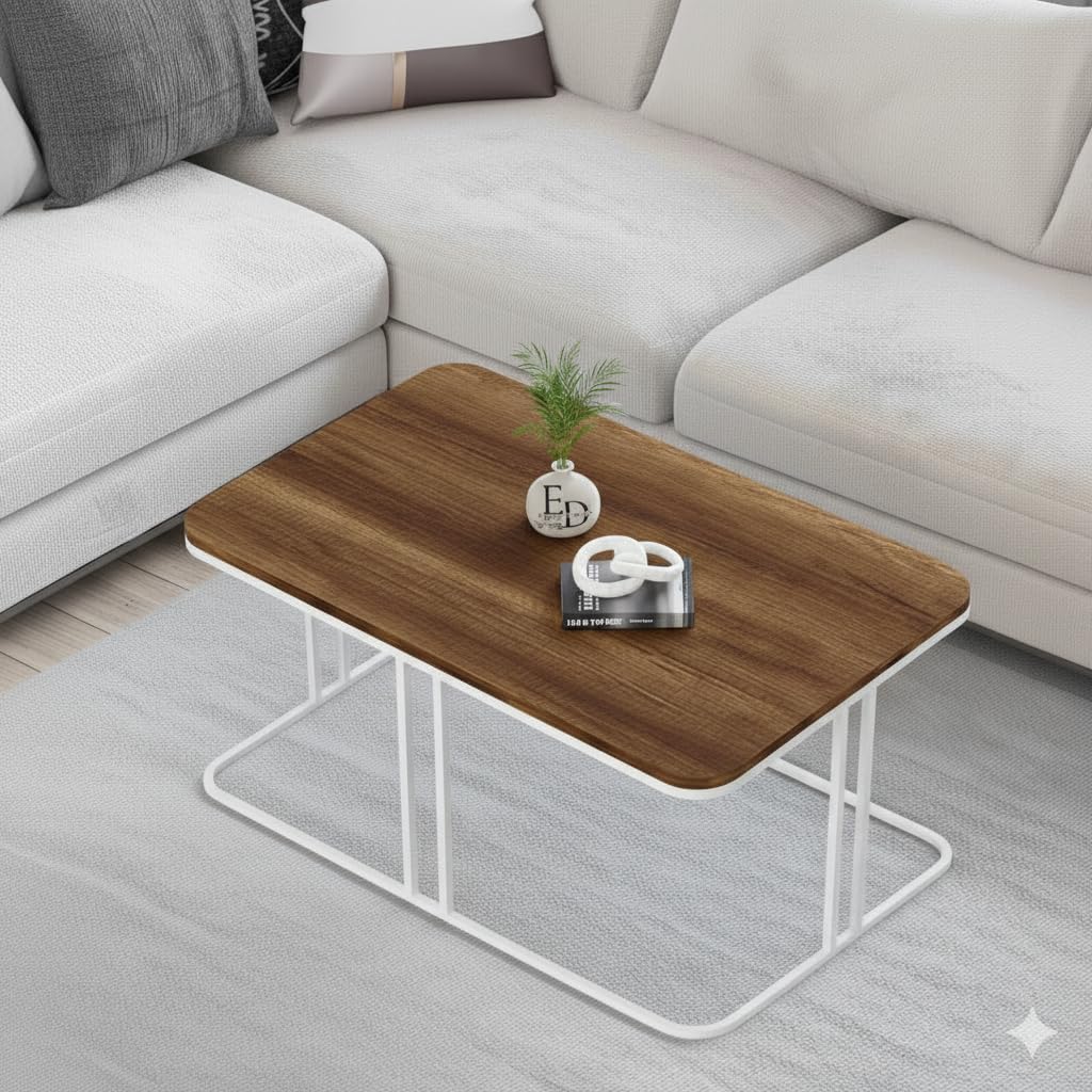 Table basse Lyon rectangulaire bois foncé structure métal blanc