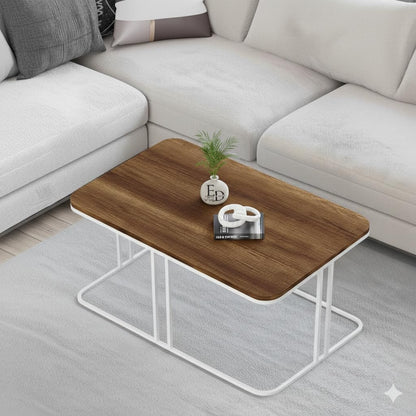 Table basse Lyon rectangulaire bois foncé structure métal blanc