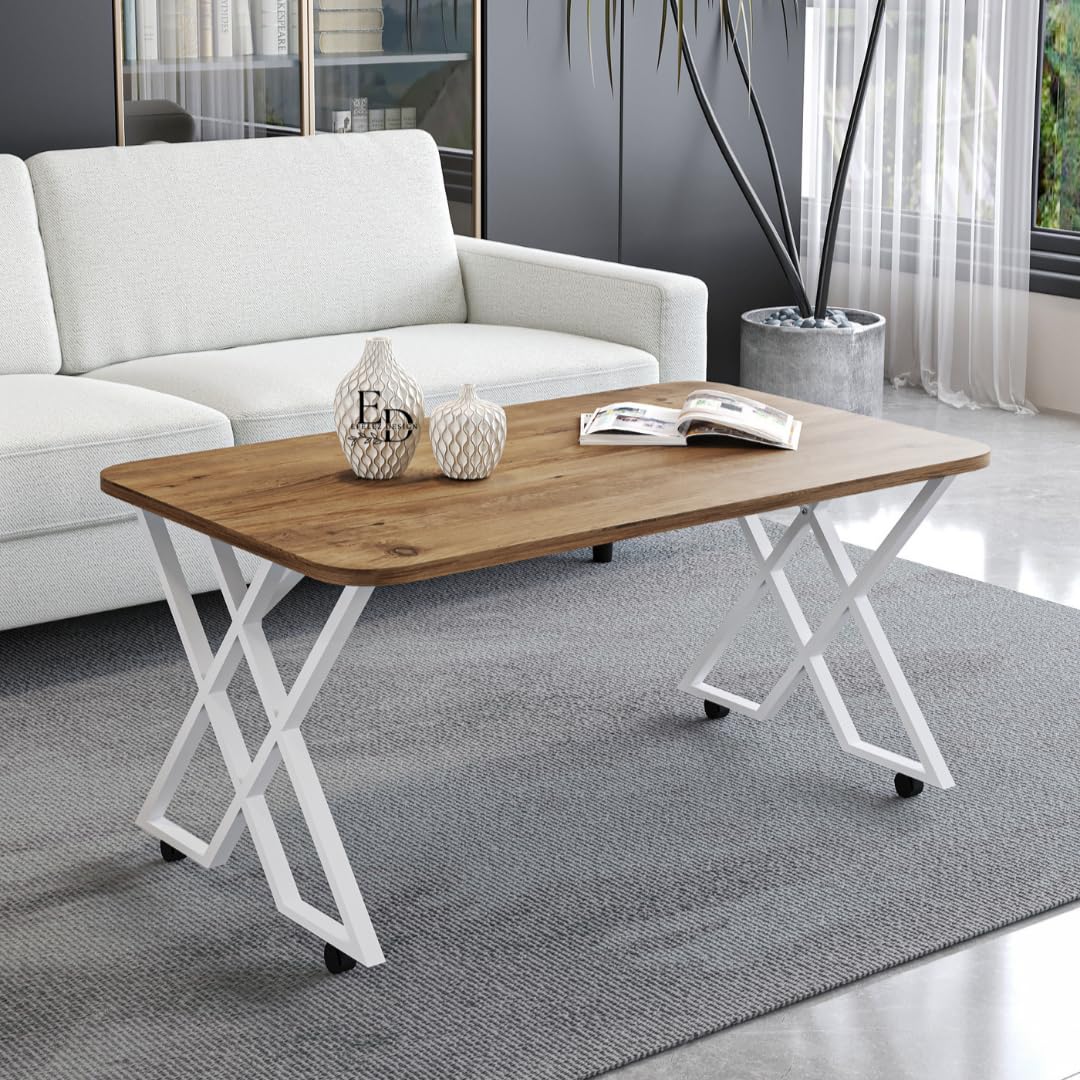 Table basse MILANO rectangulaire – Design moderne bois et métal avec roulettes