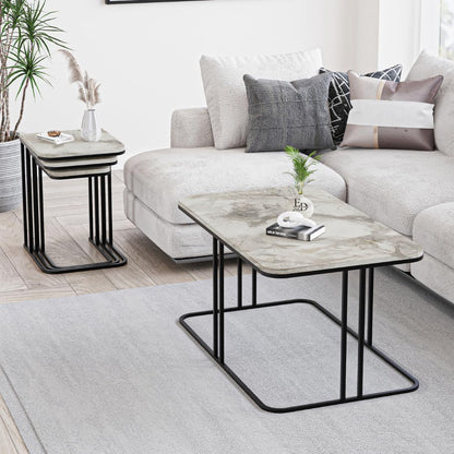 Table basse Lyon rectangulaire marbre blanc structure métal noir