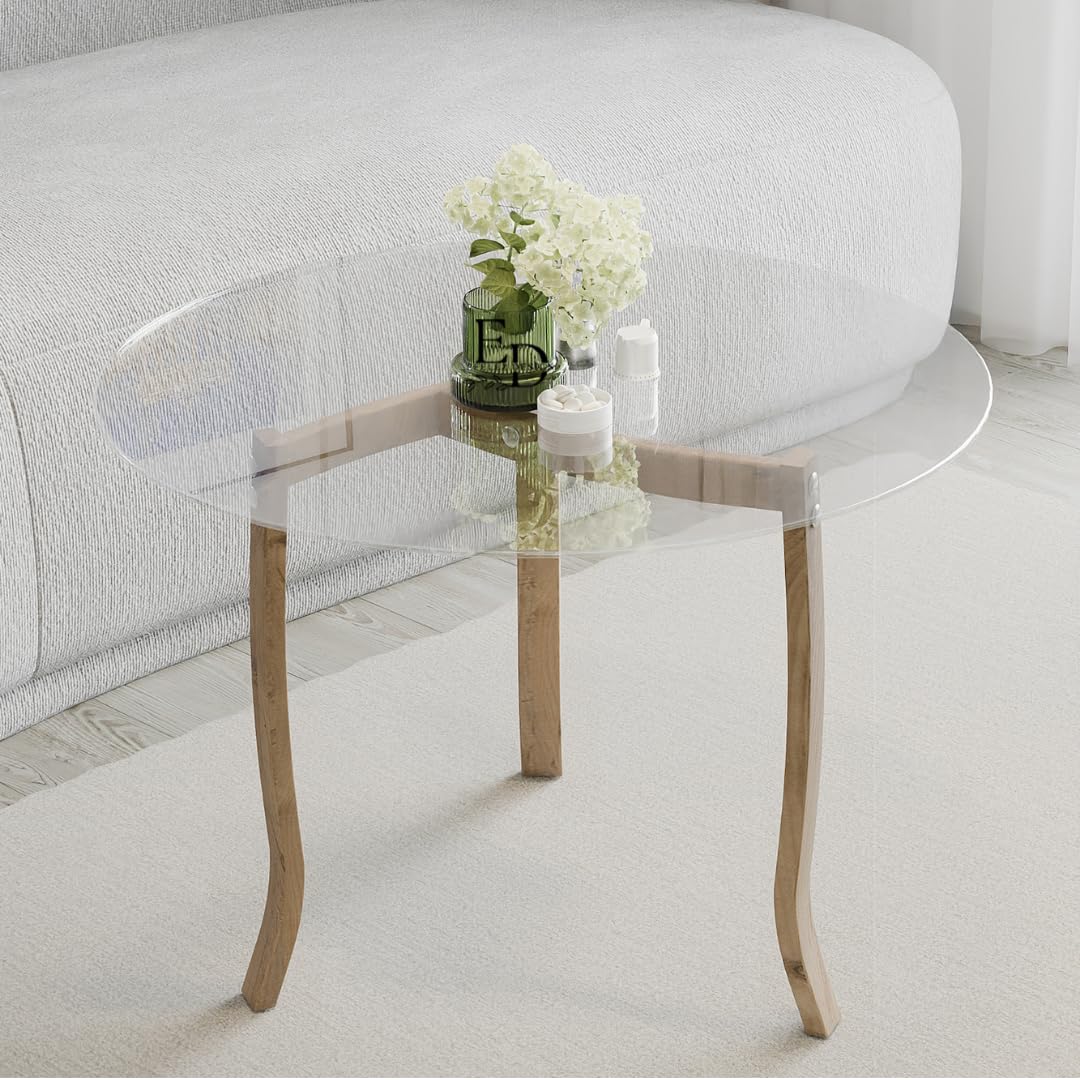 Table basse ronde BERLIN en verre trempé – Pieds bois naturel
