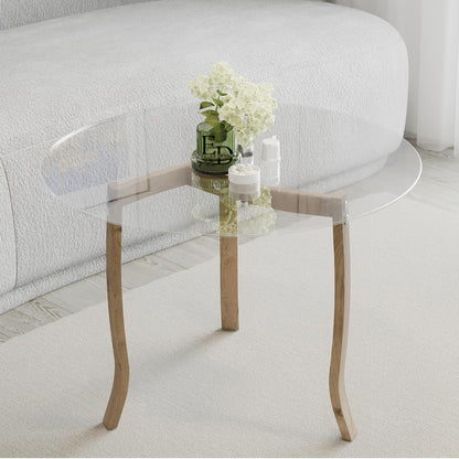 Table basse ronde BERLIN en verre trempé – Pieds bois naturel
